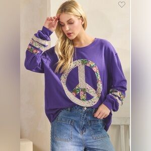 Sage & Fig Purple Peace Sign Oversized Top